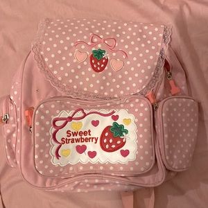 Adorable Pink Polka Dot Strawberry Mini Backpack